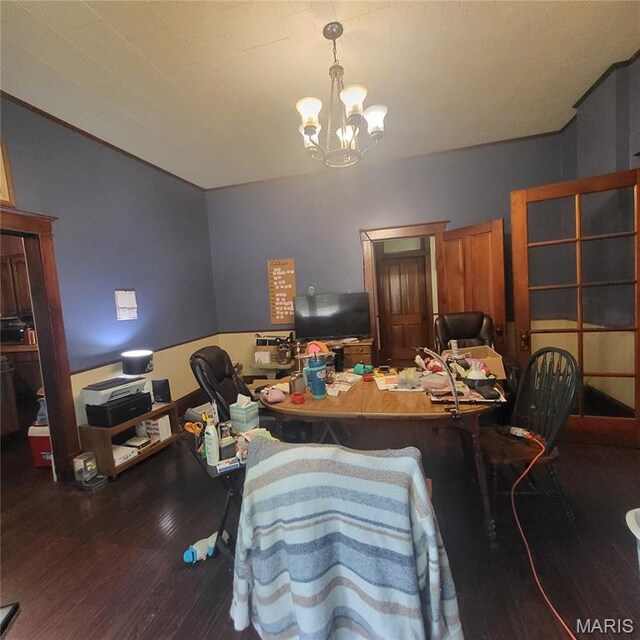 808 Walnut St, Doniphan, MO 63935 - office area featuring hardwood / wood-style floors and a chandelier