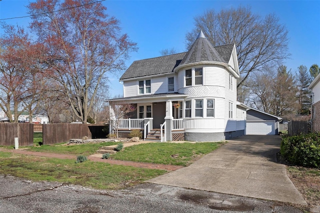 211 E Alton St, Marine, IL 62061 - victorian home featuring a porch, an outbuilding, roof with shingles, and a detached garage