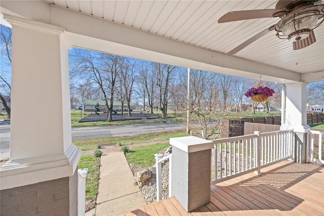 211 E Alton St, Marine, IL 62061 - wooden deck with a porch and ceiling fan