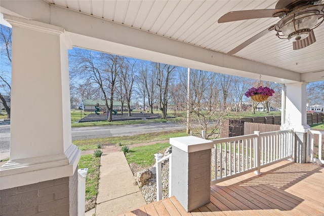 211 E Alton St, Marine, IL 62061 - wooden terrace with a porch and a ceiling fan