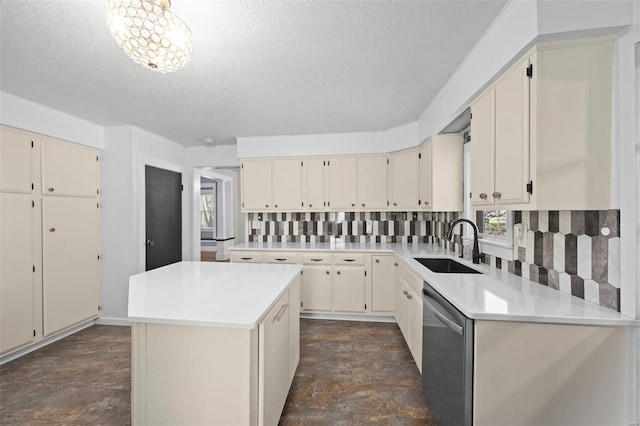 211 E Alton St, Marine, IL 62061 - kitchen with dishwasher, a sink, stone finish floors, a textured ceiling, and light countertops