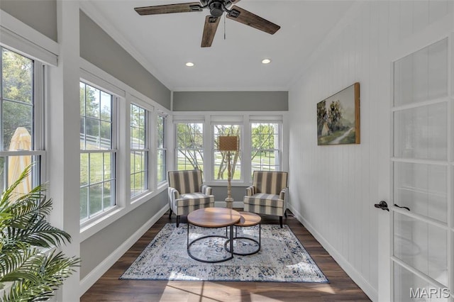 3560 Saint Albans Rd, Saint Albans, MO 63073 - sunroom with healthy amount of natural light, ornamental molding, baseboards, wood finished floors, and recessed lighting