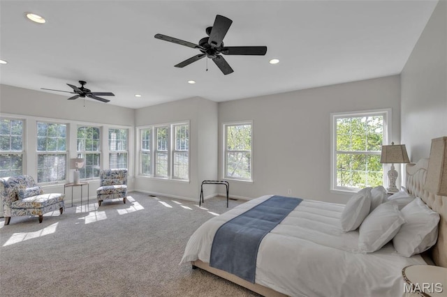 3560 Saint Albans Rd, Saint Albans, MO 63073 - carpeted bedroom with multiple windows, recessed lighting, baseboards, and a ceiling fan