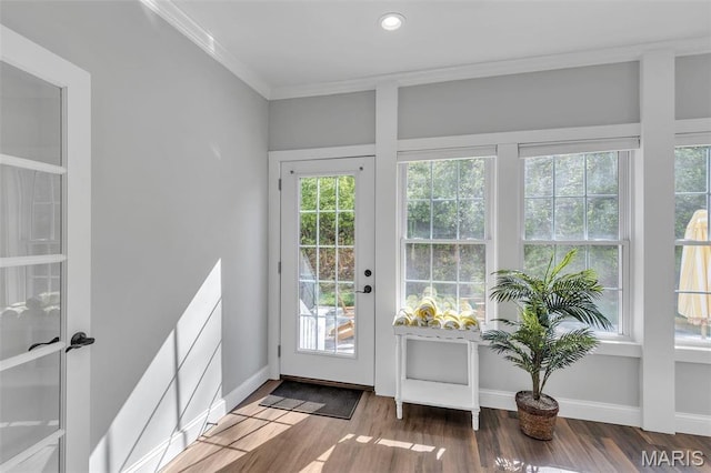 3560 Saint Albans Rd, Saint Albans, MO 63073 - entryway with crown molding, plenty of natural light, baseboards, and wood finished floors