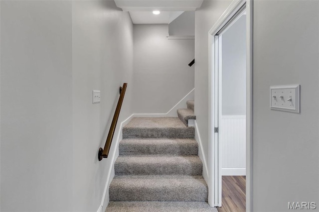 3560 Saint Albans Rd, Saint Albans, MO 63073 - staircase with baseboards and carpet floors