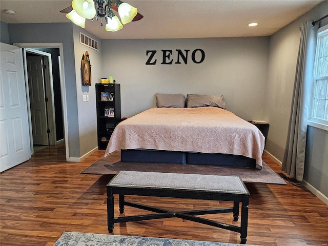 19782 Sugar Ln, Waynesville, MO 65583 - bedroom with baseboards, wood finished floors, ceiling fan, and recessed lighting