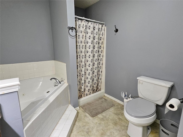 19782 Sugar Ln, Waynesville, MO 65583 - bathroom featuring toilet, a shower stall, a garden tub, and baseboards