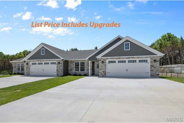 1569 Hickory Lndg, De Soto, MO 63020 - view of front facade featuring stone siding, concrete driveway, and a garage