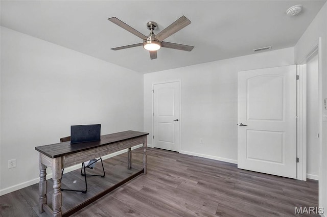 1569 Hickory Lndg, De Soto, MO 63020 - office area with ceiling fan, baseboards, and wood finished floors