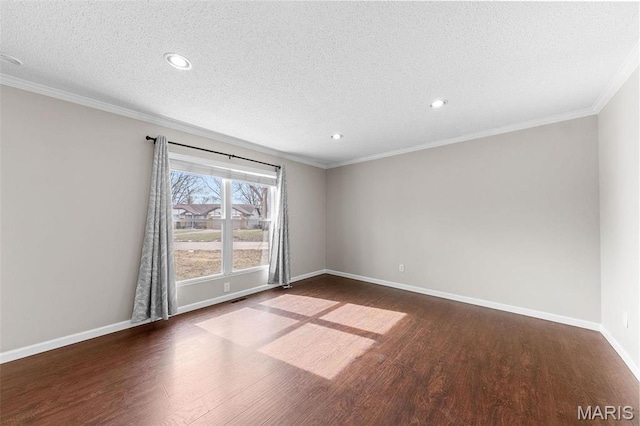 655 Lakewood Dr, Lake St Louis, MO 63367 - spare room featuring dark wood-type flooring, a textured ceiling, crown molding, baseboards, and recessed lighting