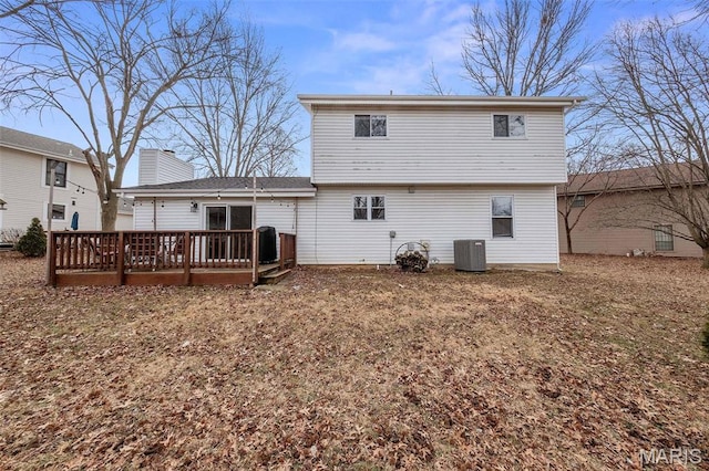 655 Lakewood Dr, Lake St Louis, MO 63367 - back of property with cooling unit and a wooden deck