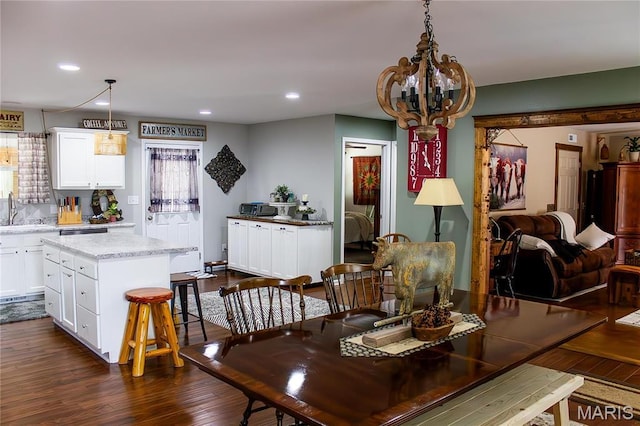 1303 W Coffman St, Salem, MO 65560 - dining area featuring a chandelier, dark wood-type flooring, and recessed lighting