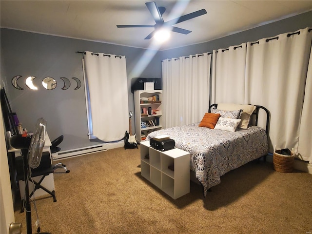 508 S Grand Ave, Houston, MO 65483 - carpeted bedroom featuring baseboard heating and ceiling fan