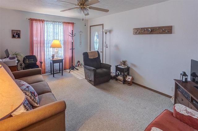 403 S Maple St Unit 403-405, Staunton, IL 62088 - living area with a ceiling fan, carpet, and baseboards