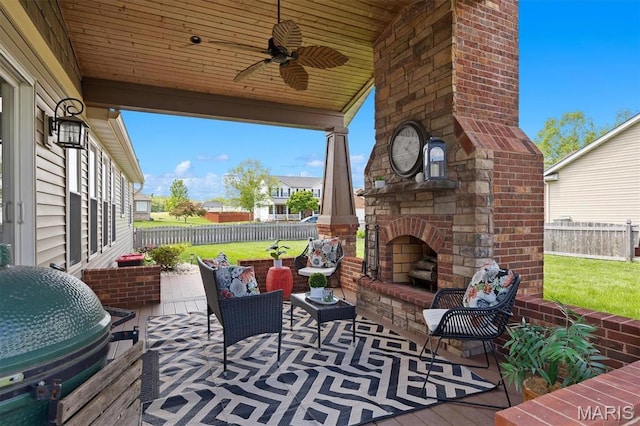 2016 Richview Dr, Saint Jacob, IL 62281 - view of patio with an outdoor brick fireplace, a grill, and ceiling fan