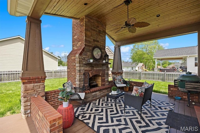 2016 Richview Dr, Saint Jacob, IL 62281 - view of patio / terrace with an outdoor living space with a fireplace and a ceiling fan