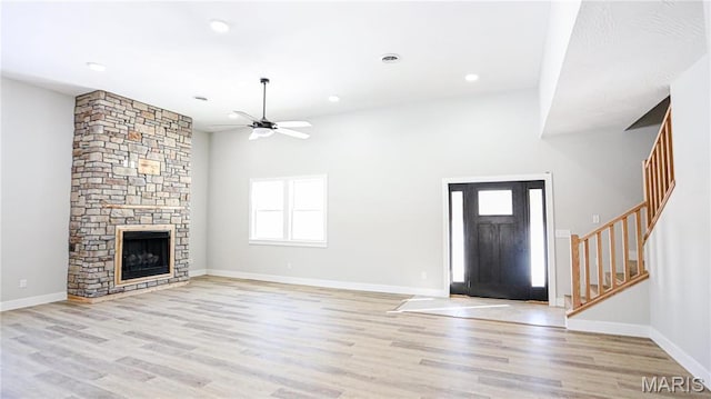 20167 County Road 7300, Newburg, MO 65560 - foyer featuring wood finished floors, a ceiling fan, stairs, baseboards, and recessed lighting