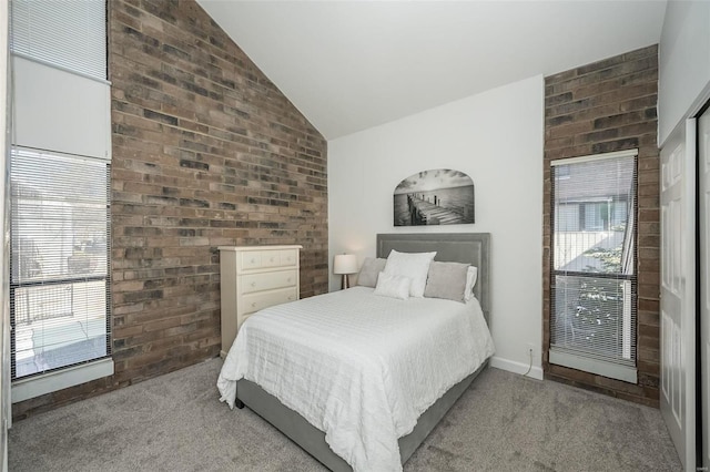 632 Coeur De Royale Dr Unit C, Saint Louis, MO 63141 - carpeted bedroom with vaulted ceiling and brick wall