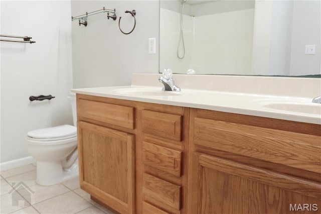 20981 Lacombe Rd, Waynesville, MO 65583 - bathroom featuring double vanity, tile patterned floors, toilet, and a shower