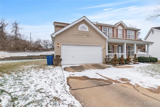 1 Ashbury Crossing Ct, Florissant, MO 63034 - traditional-style home featuring covered porch, concrete driveway, and a garage