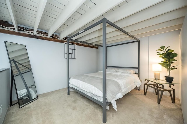 1523 S 10th St Unit 207, Saint Louis, MO 63101 - bedroom featuring light carpet and beamed ceiling
