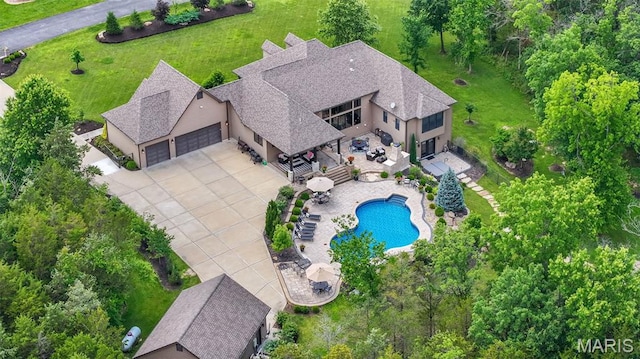 130 Foristell Ridge Ct, Foristell, MO 63348 - aerial view of property and surrounding area featuring a pool