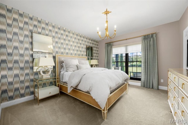 130 Foristell Ridge Ct, Foristell, MO 63348 - carpeted bedroom featuring wallpapered walls and a chandelier