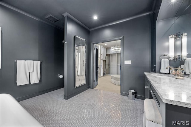 130 Foristell Ridge Ct, Foristell, MO 63348 - bathroom featuring a freestanding bath, vanity, and recessed lighting