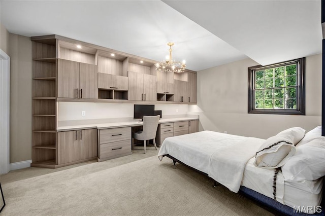 130 Foristell Ridge Ct, Foristell, MO 63348 - bedroom featuring light carpet, built in desk, a chandelier, and recessed lighting