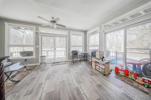 12455 Jefferys Pl, Rolla, MO 65401 - sunroom / solarium featuring a ceiling fan and wood finished floors