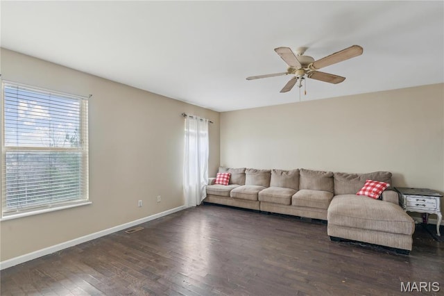 8038 Fox Holw, Barnhart, MO 63012 - living area with a ceiling fan, wood finished floors, and baseboards