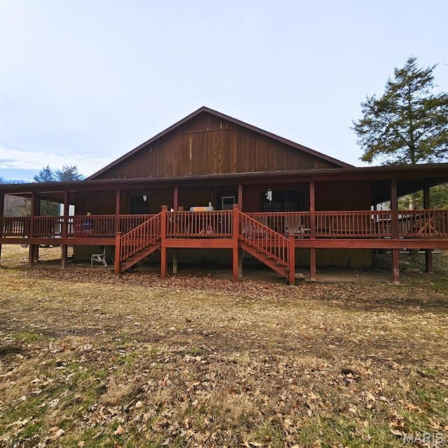 12124 Hamilton Hollow Rd, Sullivan, MO 63080 - rear view of property with stairway and a wooden deck