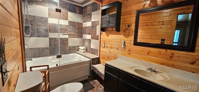 12124 Hamilton Hollow Rd, Sullivan, MO 63080 - bathroom featuring vanity, wood walls, and  shower combination