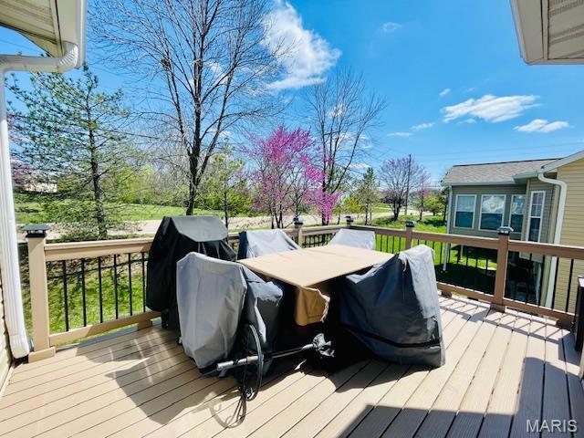 112 Summit Rdg, Maryville, IL 62062 - wooden deck featuring outdoor dining area and grilling area