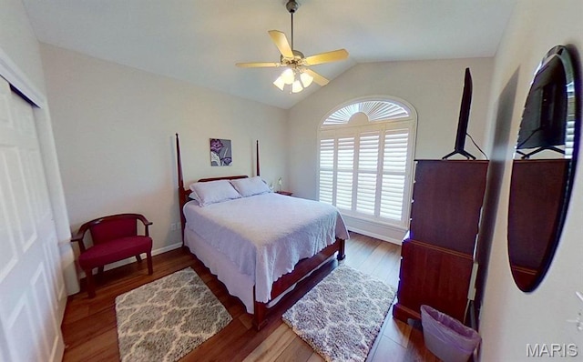 112 Summit Rdg, Maryville, IL 62062 - bedroom featuring vaulted ceiling, wood finished floors, and a ceiling fan