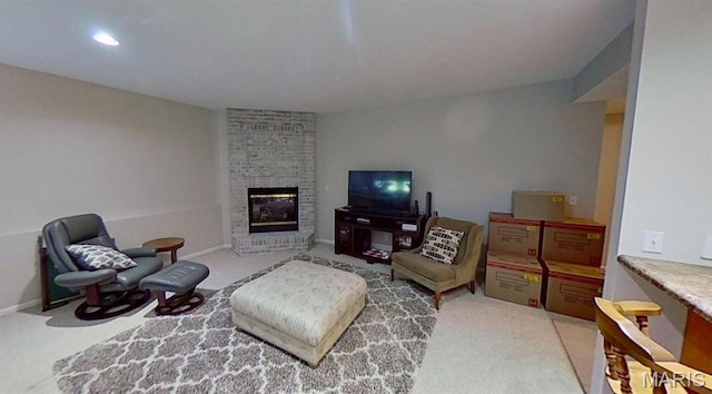 112 Summit Rdg, Maryville, IL 62062 - carpeted living area featuring a fireplace, recessed lighting, and baseboards
