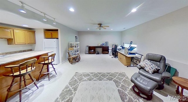 112 Summit Rdg, Maryville, IL 62062 - living room with an office area, light colored carpet, recessed lighting, and a ceiling fan