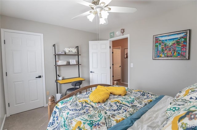 bedroom featuring carpet floors and ceiling fan