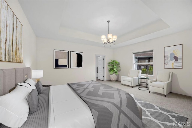 322 Pointe Loma Blvd, Lake St Louis, MO 63367 - carpeted bedroom featuring a chandelier and a tray ceiling