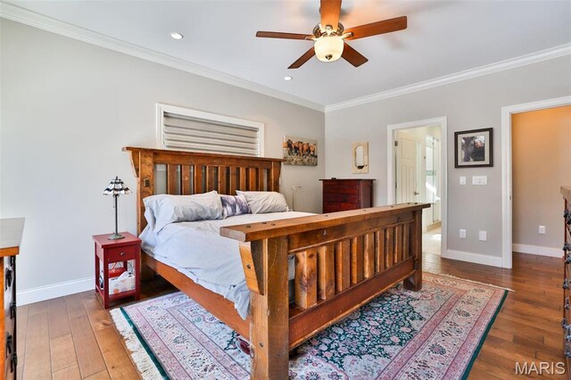 1120 Franklin Ave, Edwardsville, IL 62025 - bedroom featuring ornamental molding, hardwood / wood-style floors, recessed lighting, and ceiling fan