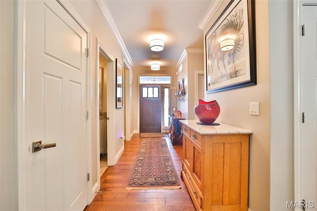 1120 Franklin Ave, Edwardsville, IL 62025 - doorway to outside featuring light wood finished floors and crown molding