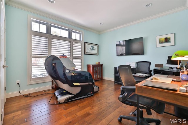 1120 Franklin Ave, Edwardsville, IL 62025 - office with ornamental molding, wood-type flooring, and recessed lighting
