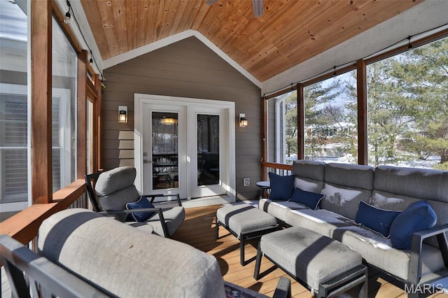 1120 Franklin Ave, Edwardsville, IL 62025 - sunroom with lofted ceiling, plenty of natural light, an outdoor hangout area, and french doors