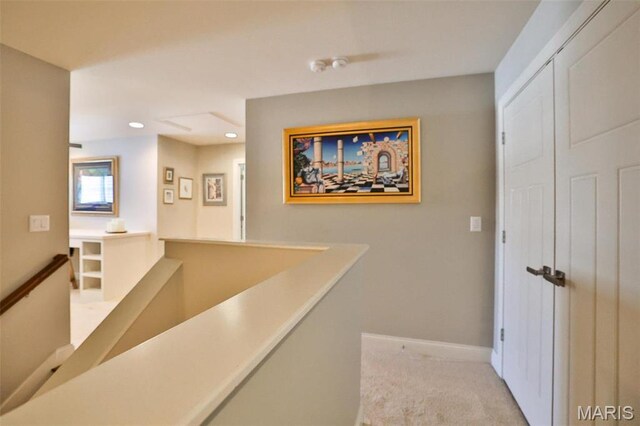 1120 Franklin Ave, Edwardsville, IL 62025 - hall featuring an upstairs landing, carpet, and recessed lighting