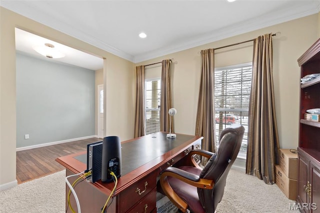 615 Derby Way Dr, Wentzville, MO 63385 - office area with plenty of natural light, crown molding, recessed lighting, and wood finished floors