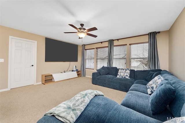 615 Derby Way Dr, Wentzville, MO 63385 - carpeted living room featuring a ceiling fan and baseboards
