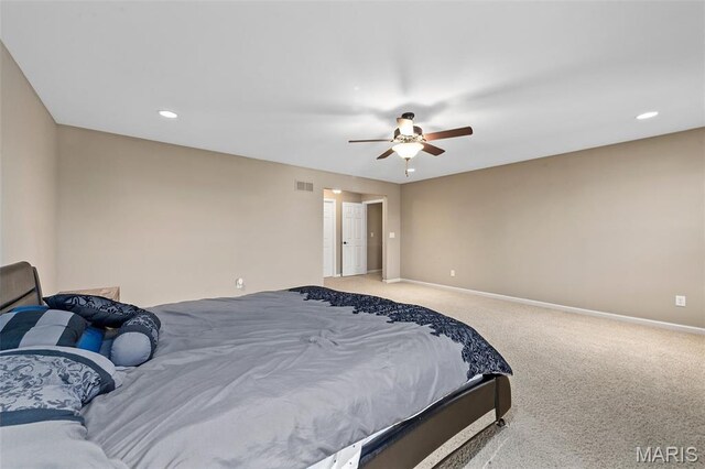 615 Derby Way Dr, Wentzville, MO 63385 - bedroom with carpet floors, ceiling fan, and recessed lighting