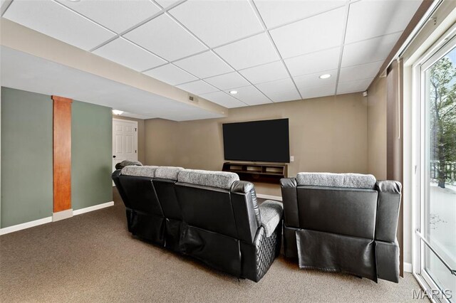 615 Derby Way Dr, Wentzville, MO 63385 - carpeted home theater featuring a drop ceiling and recessed lighting