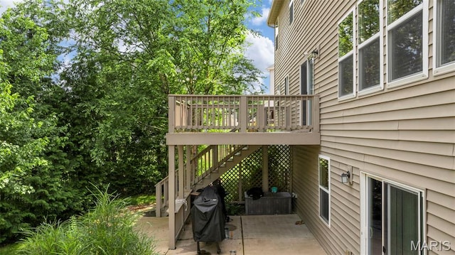 615 Derby Way Dr, Wentzville, MO 63385 - view of patio featuring stairs, a deck, and a grill