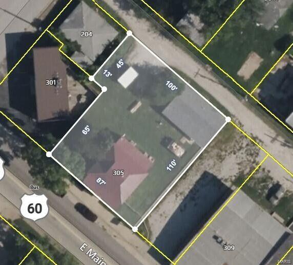 aerial overview of property's location featuring property boundaries highlighted